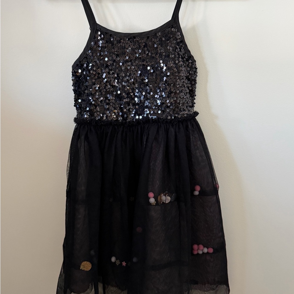 Cat & Jack Girls Black Sequin Pom Dress